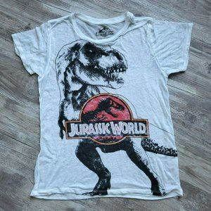 Jurassic World T-Rex Dinosaur White Light Short Sleeve  Neck Basic T Shirt M